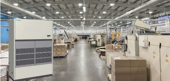 Cho Thuê Máy Lạnh Nhà Xưởng bố trí nhiều máy lạnh tủ đứng dọc nhà máy