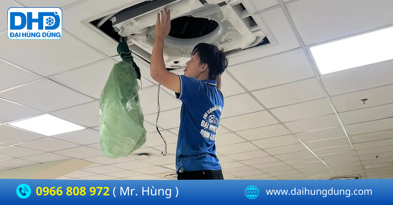 Kiểm Tra Kỹ Thuật Máy Lạnh Âm Trần Cũ Giá Rẻ Tại Điện Lạnh Đại Hùng Dũng