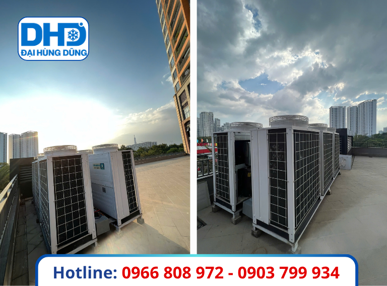 Thanh Lý Máy Lạnh Công Nghiệp Cũ Với Dàn Nóng Daikin Lắp Trên Mái Nhà Xưởng